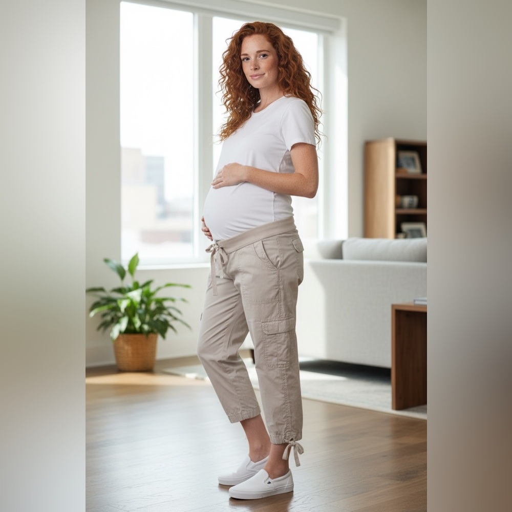 Liz Lange Maternity Tan Lightweight Cargo Capris Comfort Small y2k